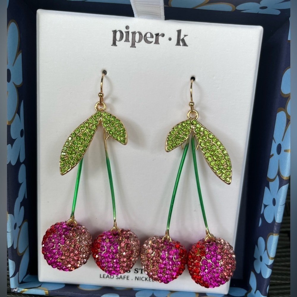 Piper K Cherry Dangle Earrings,Cherry Earrings,Piper K Earrings. - Picture 6 of 12